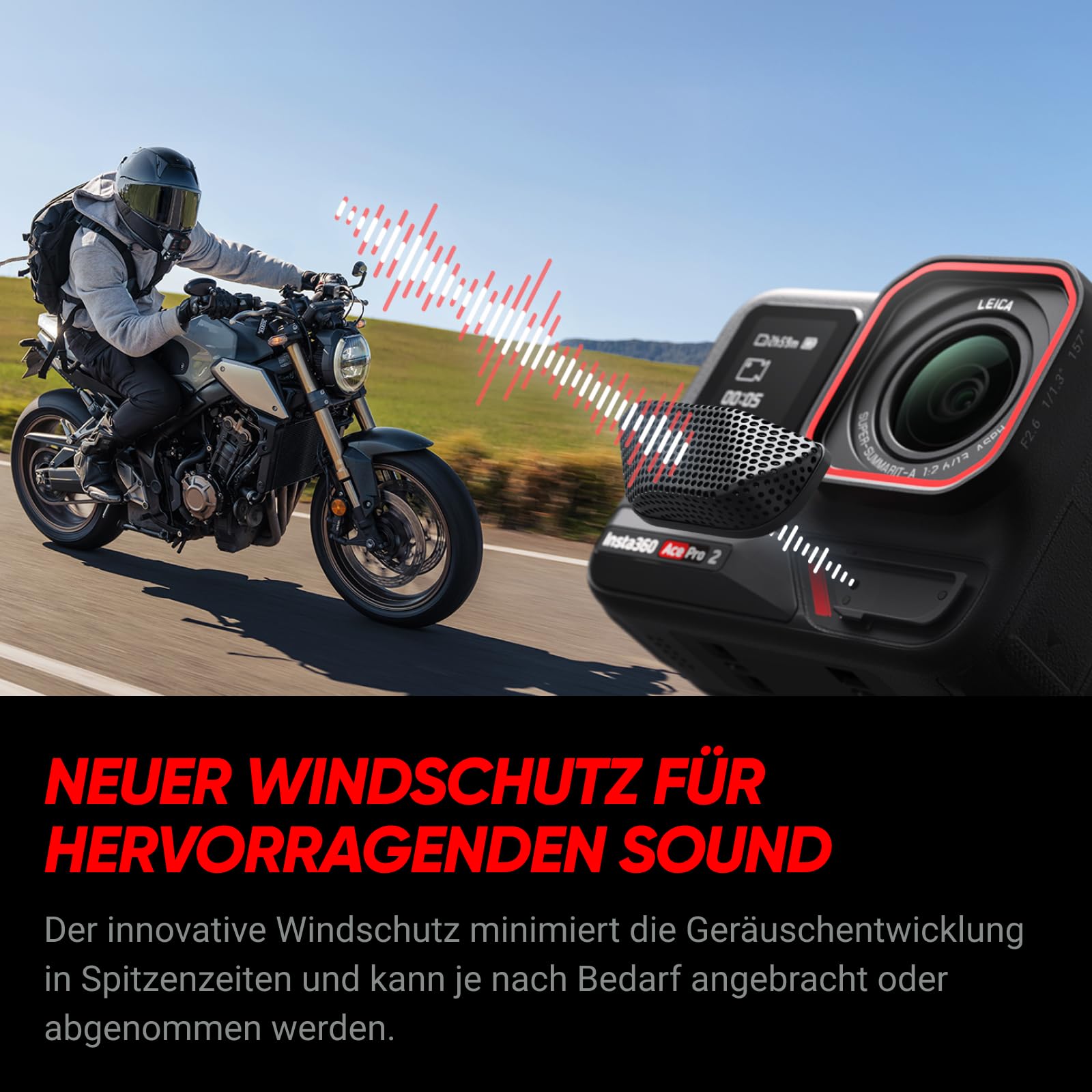 Insta360 Ace Pro 2 - Dual-Akku 8K Action-Cam mit Leica Objektiv, Videokamera für Sport, 1/1,3" Sensor, Dual-KI-Chip, führende Schwachlichtleistung & Audio, Flipscreen & KI-Editing für Vlogging
