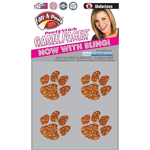 Miniatura 3 de Clemson - Tatuajes temporales sin agua para niños y adultos - Accesorios hipoalergénicos para puertas traseras y día de juego - Surtido de adhesivos