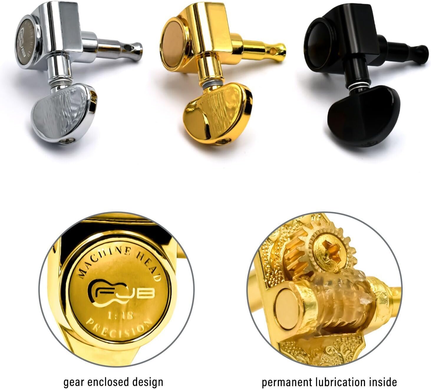 FXJXB 18:1 Guitar Tuners 3x3 Standard Machine Heads Tuning Pegs Replacement for Electric or Acoustic Guitars for ST TL SG LP Style-Gold(3R+3L)