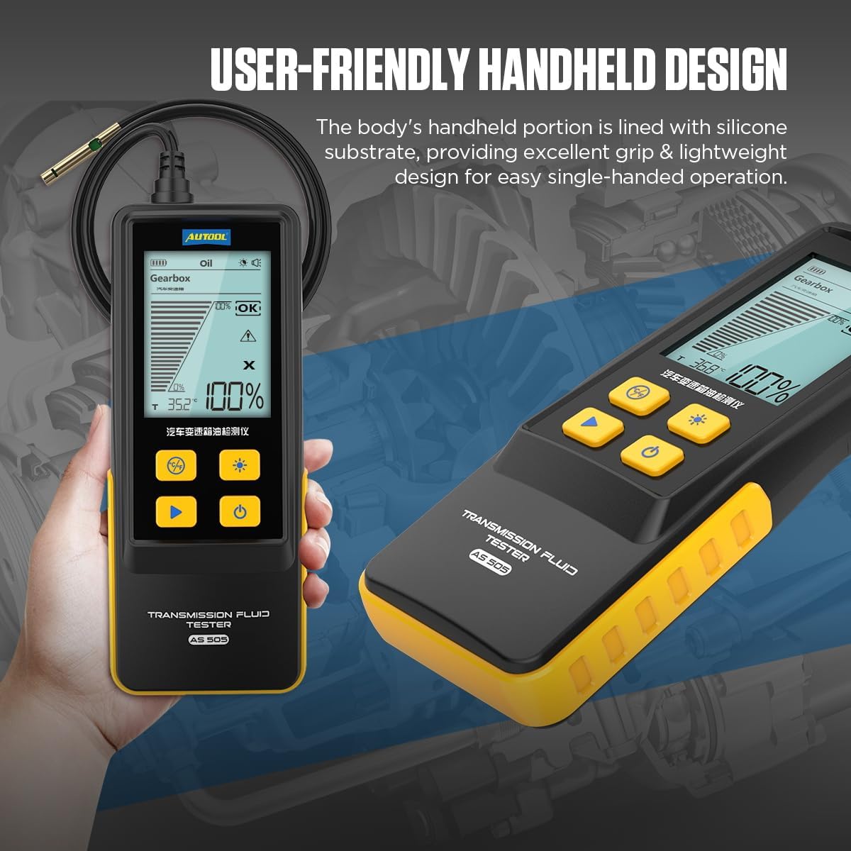Transmission Fluid Tester, Digital Transmittance Analyzer with Temperature Display for Automatic Transmission Fluid, 2.8" HD Backlit Screen, 800mm Flexible Probe