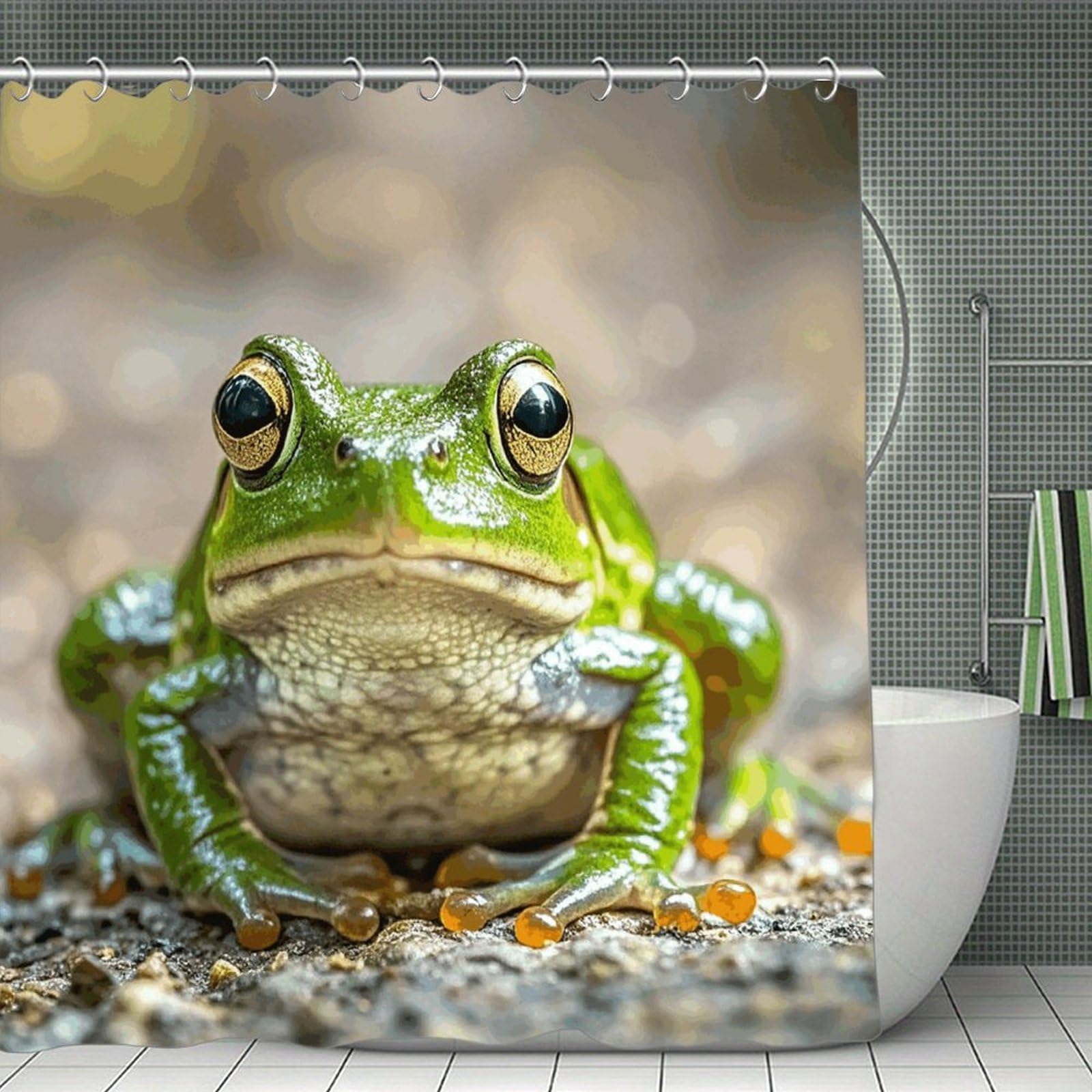 FekiLoot Cute Frog Shower Curtain Minimalist Thick Bathroom Curtain Washable Modern Bathroom Shower Curtain Heavy Duty Waterproof Cloth Bath Curtain with Hooks 70.8"x70.8"