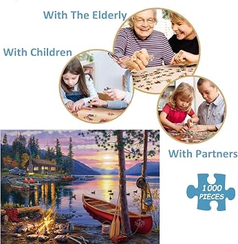 AveJoys Jigsaw Puzzles for Adults 1000 Piece Sunset by The Lake 27.56 x 19.69 Inch Jigsaw Puzzles for Adults Educational Game 1000 Pieces Puzzles for Adult