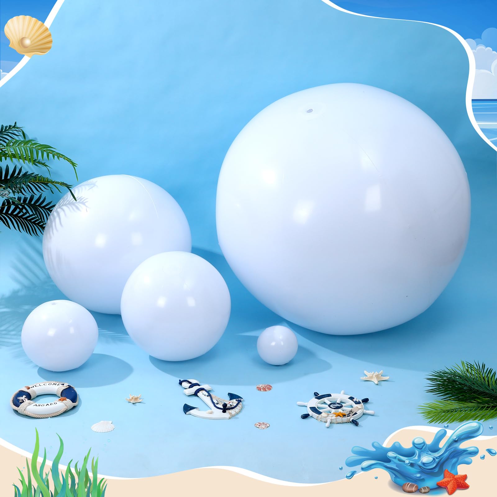 Realspring 36 bolas de playa inflables a granel de 6, 12, 16, 24 y 40 pulgadas, varios tamaños, de PVC, para piscina, para adultos, al aire libre, playa, Hawaii, juegos acuáticos, decoración de fiesta