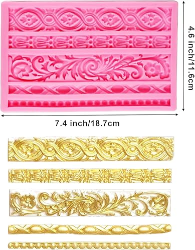 Miniatura 9 de AIMEIKI - Moldes de silicona para fondant, paquete de 3 moldes de fondant barrocos con borde de desplazamiento, moldes de silicona para curlices,