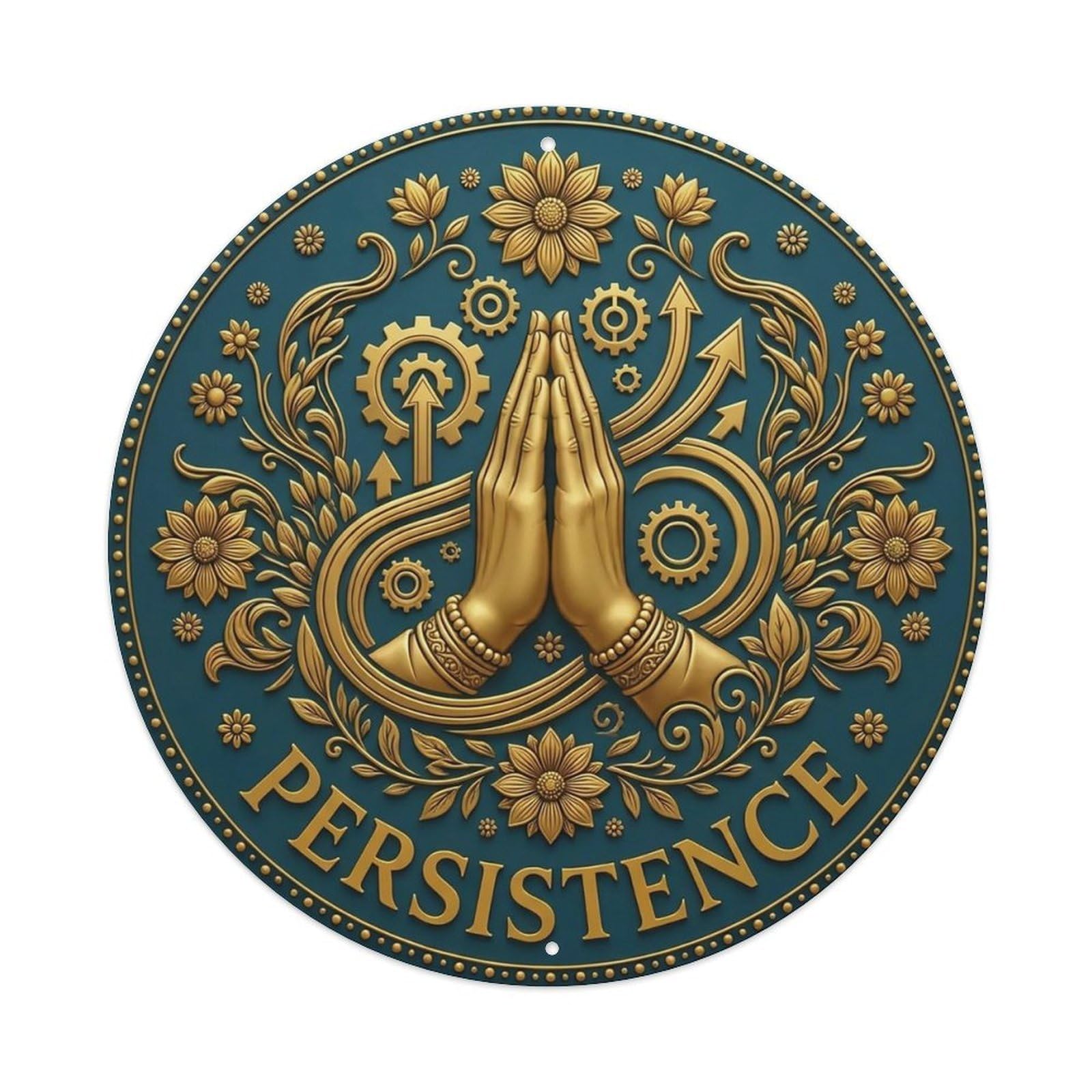 Vintage Namaste Praying Hands Persistence Flower Zen Yoga Metal Tin Sign