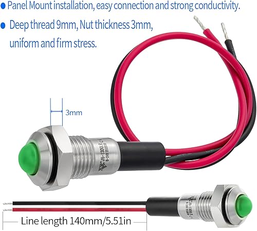 Miniatura 5 de Mini luz indicadora 0.315 in 0.31 "impermeable esfera abovedada alta cabeza metal acero inoxidable señal lámpara 12V-24V DCAC LED piloto luz con