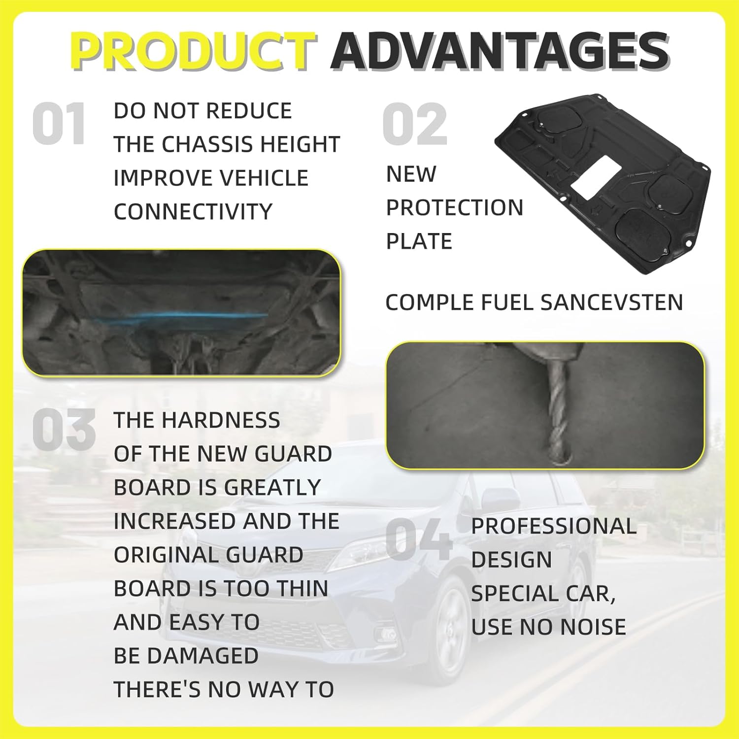 Engine Splash Shield for 2011-2020 Toyota Sienna 2.7L 3.5L, Under Engine Cover Protector, Direct Replacement Mud Guard with Access Hole