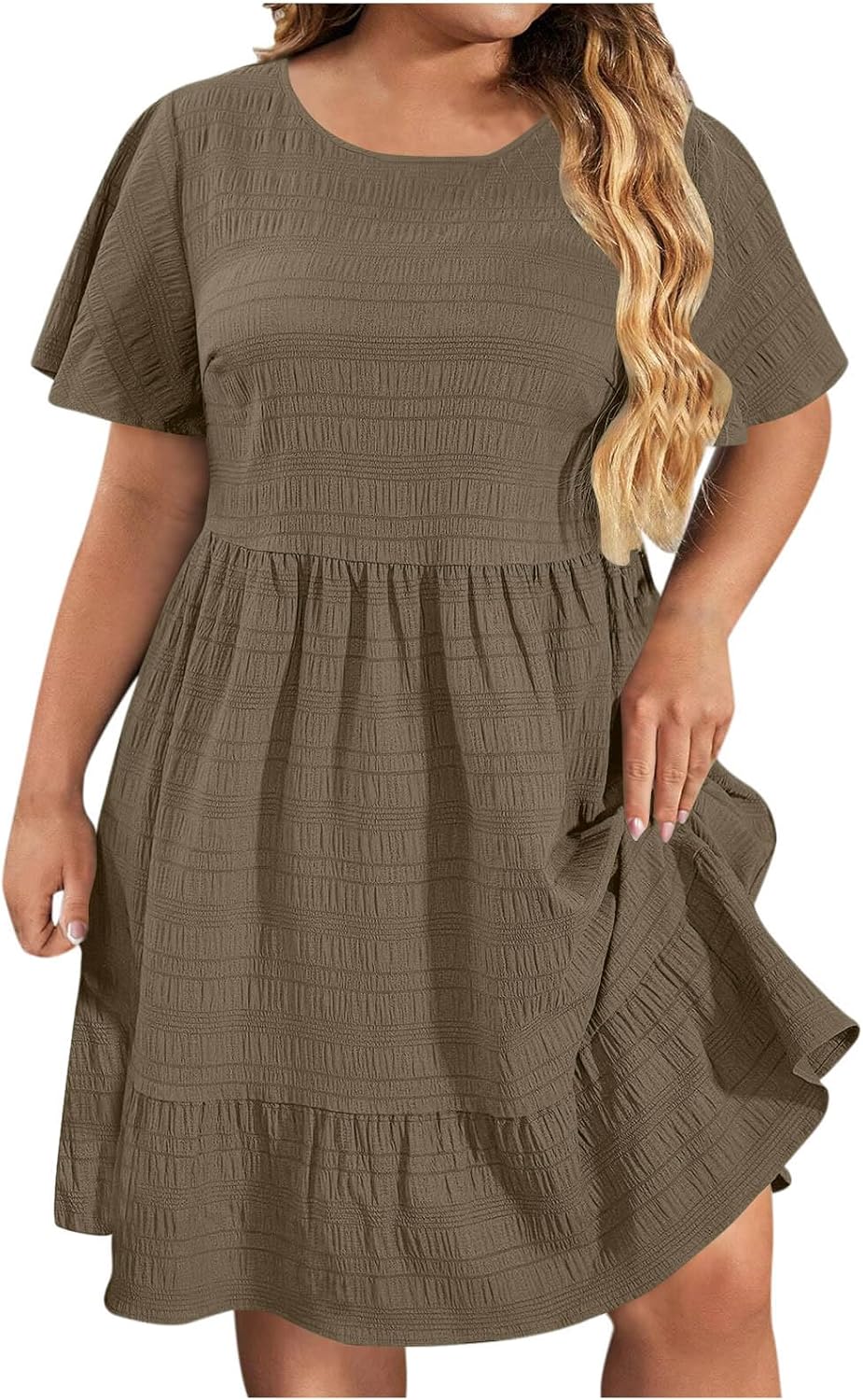 Plus Size Dresses for Women Casual Short Sleeve Ruffle Hem Dress Loose Flowy Dress Summer Beach T Shirt Dresses