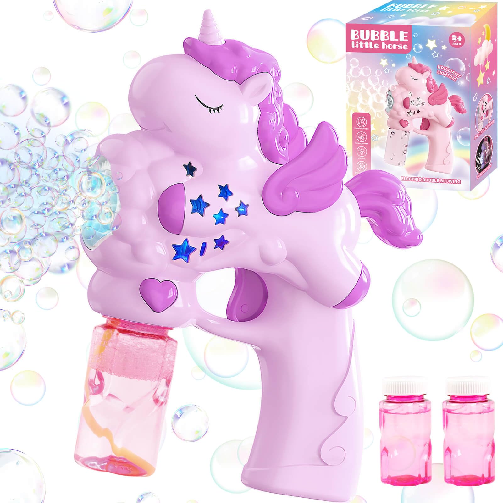 Toys for 3+ Year Old Girls: Unicorn Bubble Gun for Kids Gifts for Age 3 4 5 6 7 8 Children Bubble Blower Toys Birthday Presents Outdoor Summer Party Wedding Automatic Bubble Machine (Purple)
