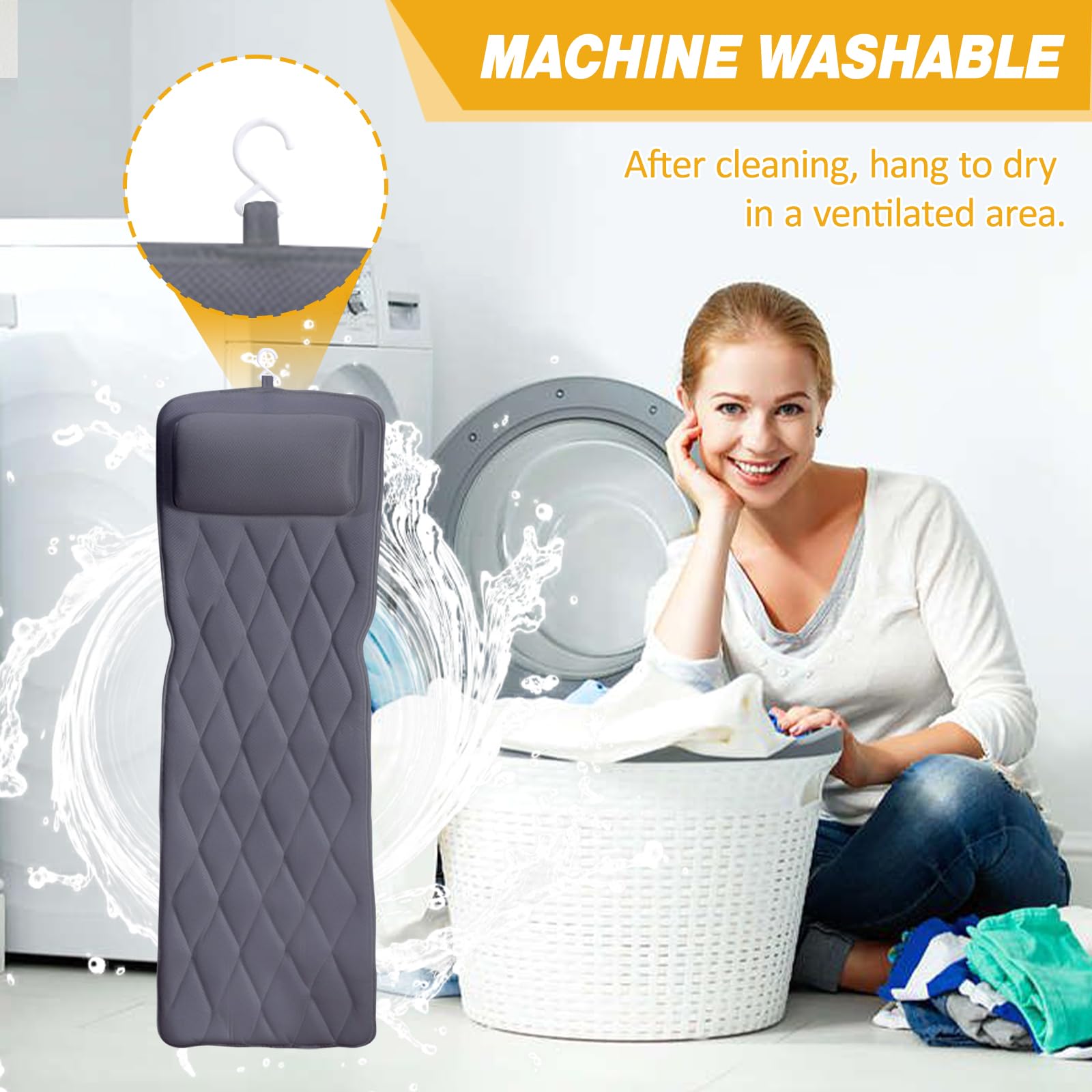 Coussin de bain pour tout le corps, épais et luxueux, avec coussin respirant, coussin de bain avec 13 ventouses, accessoires de spa confortable, relaxation, gris B