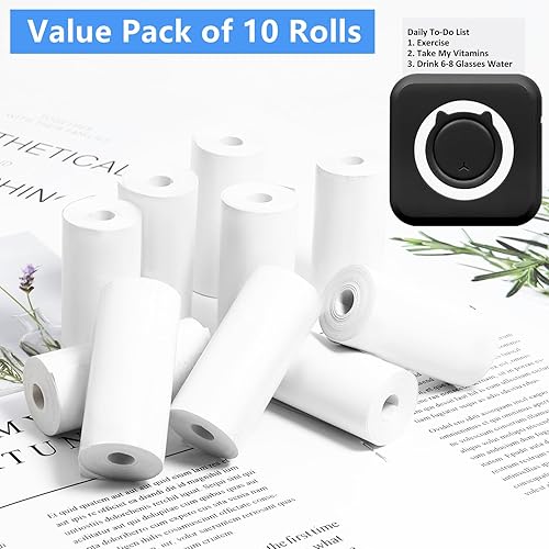 Miniatura 2 de KozyOne, 10 rollos de papel de impresión térmica sin núcleo de 2.244 x 0.984 in, sin tinta, blanco y negro, para mini impresora térmica, caja