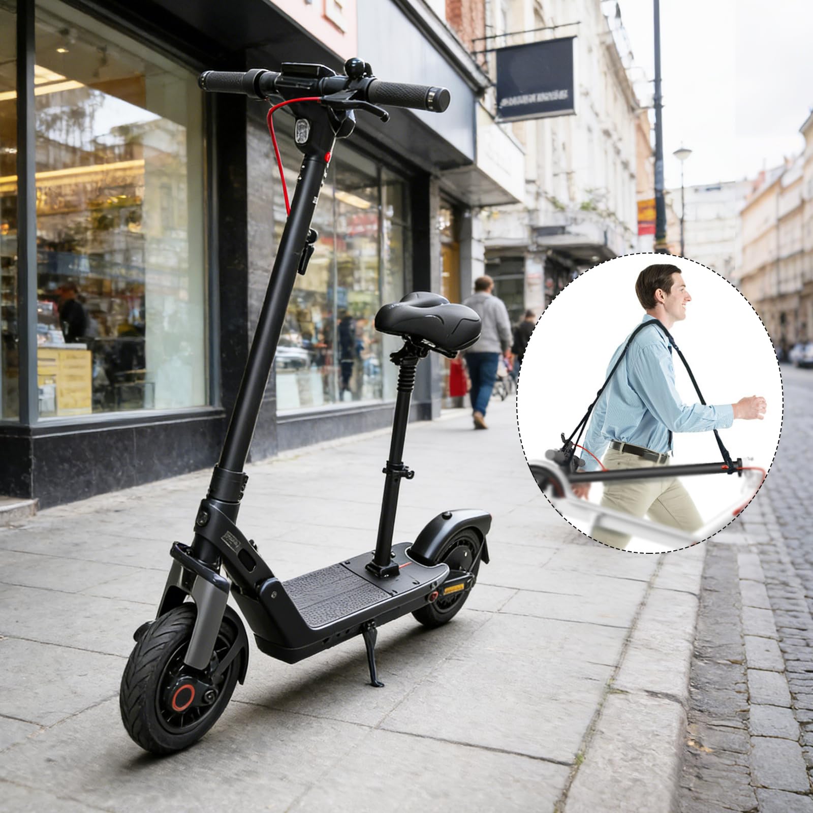 Siège Pliable réglable en Hauteur pour Trottinette électrique, Compatible Segway Ninebot F3 E3 E3Pro, Hauteur d’Assise 45–65 cm, siège amortissant avec Sangle de Transport et Bandes réfléchissantes