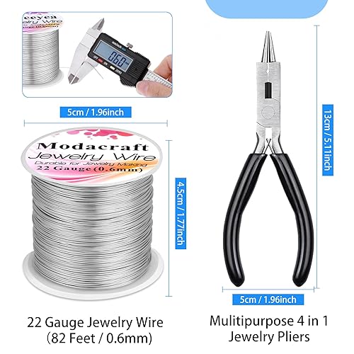 Miniatura 32 de Modacraft - 3 rollos de alambre plateado de calibre 20/24 con alicates de joyería 4 en 1, resistente al deslustre, calibre 20, alambre de joyería