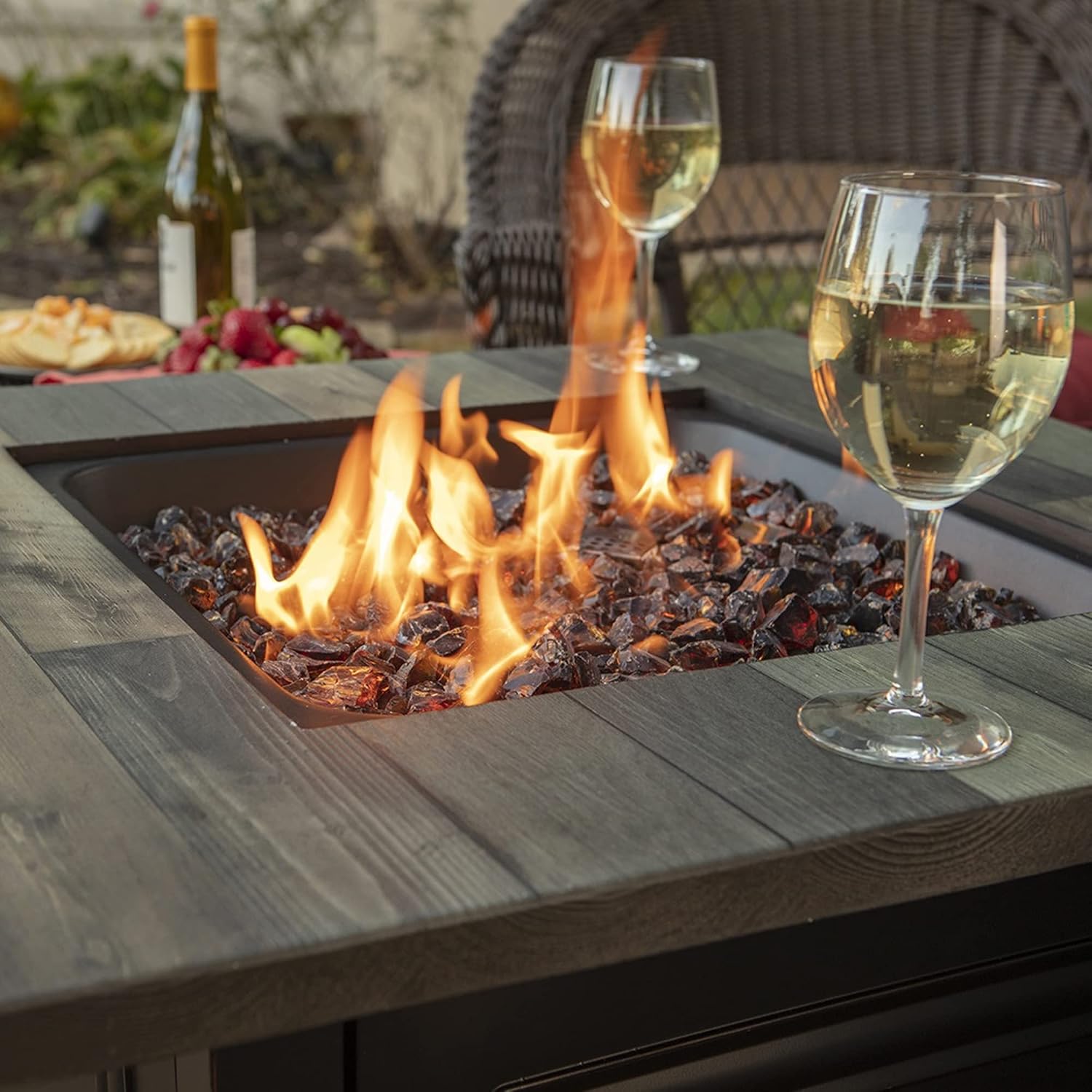 Endless Summer, The Burlington, 30" Square LP Gas Outdoor Fire Pit with Faux Wood Mantel