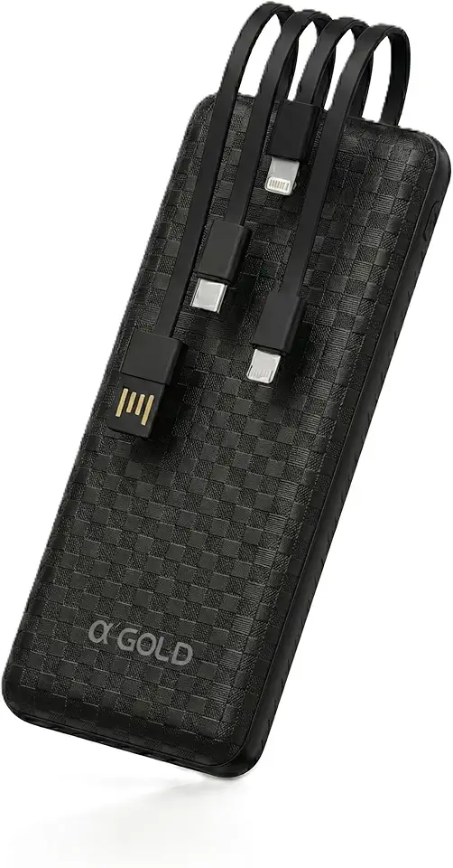 Power Bank Carregador Portátil Universal 10000mAh com Cabos Integrados USB-A, USB-C (Type-C), Micro-USB e USB-Light Carregamento Rápido Bateria Externa Compacta para Celular Android iOS