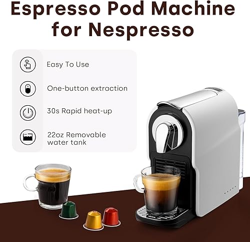Miniatura 2 de Máquina de cápsulas espresso para el hogar, cafetera compacta de cápsulas para cápsulas NS Originales, bomba de alta presión de 20 bares, tanque de