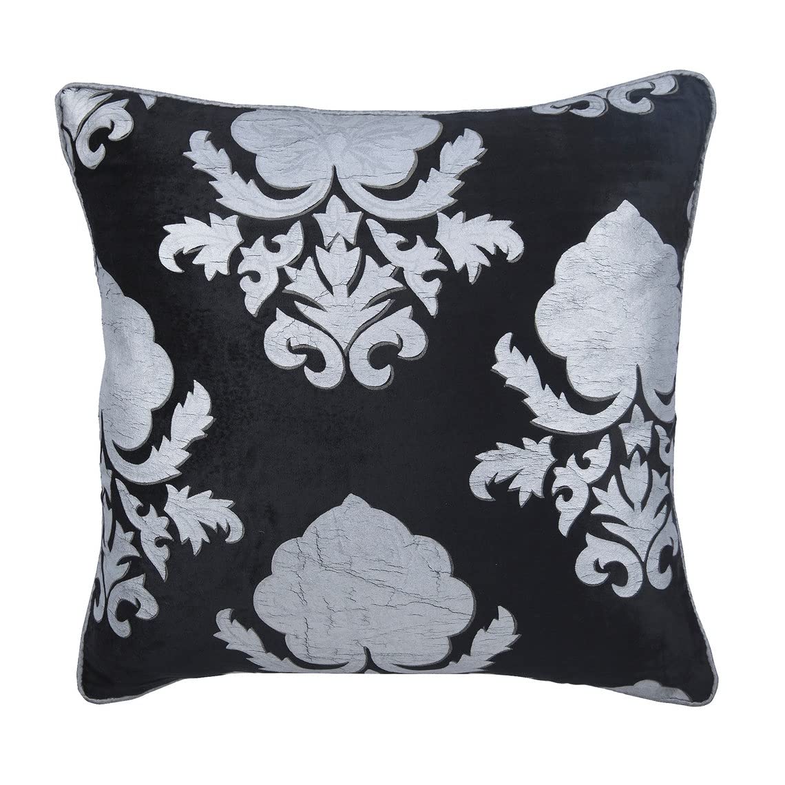 The HomeCentric Decorative Cushion Covers Pack of 2, 35x35 cm (14"x14") Black Velvet with Silver Print Cushion Case Accent Cushions Toss Cushions, Black Cushion Covers, Victorian - Behind the Damask โ image 1