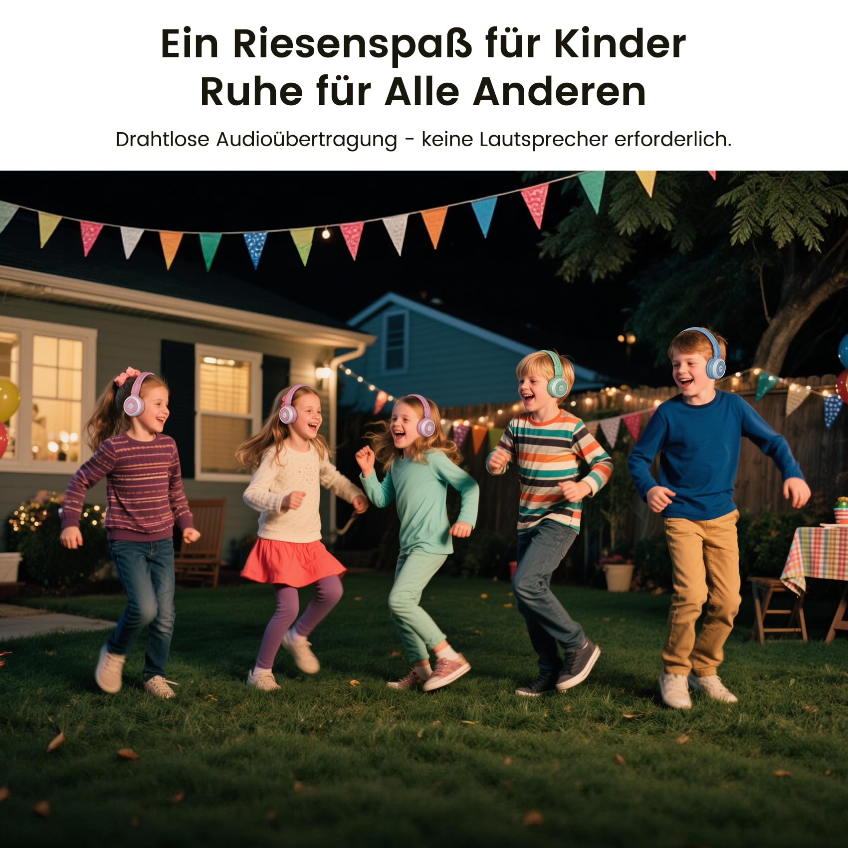 SIMOLIO AuraCast Bluetooth Kopfhörer Kinder, Gemeinsames Kabelloses Audio-Sharing, Kompatibel mit Jedem Einzelnen Bluetooth-Gerät für Familie, Unterricht & Reisen, mit Integriertem Mikrofon, Klappbar