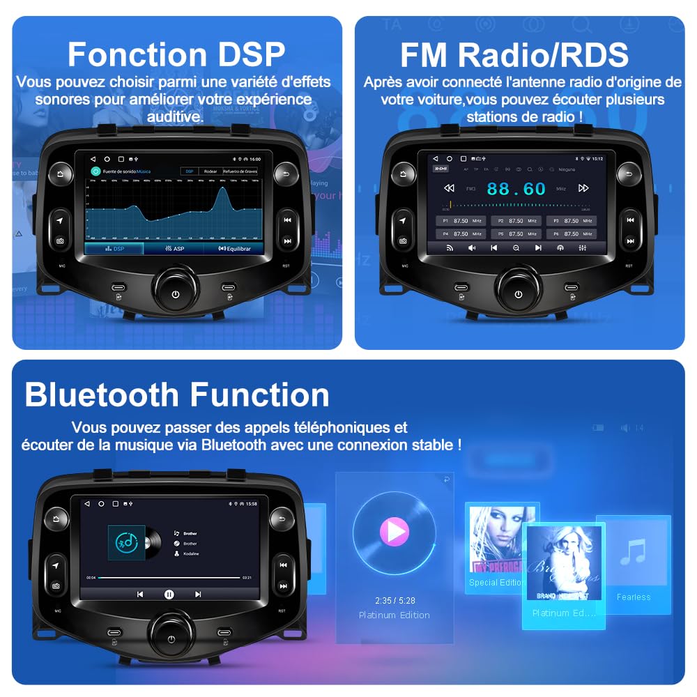 AWESAFE Autoradio Android 15 pour Toyota Aygo/Peugeot 108/ Citroën C1 (2015-2020), Écran 7 Pouces 2Go+64Go, CarPlay & Android Auto, GPS WiFi Bluetooth, Commandes au Volant, Caméra de Recul Incluse