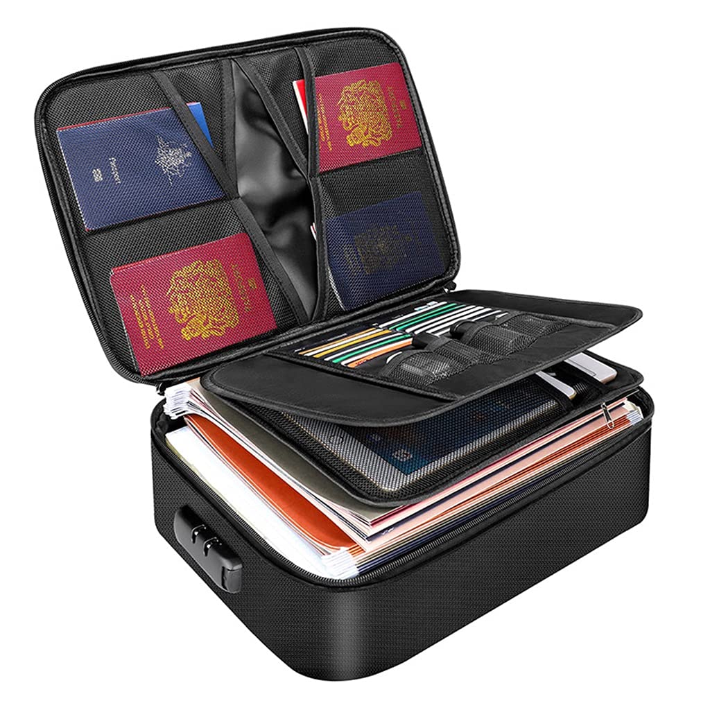 Borsa portadocumenti ignifuga,documento sicuro a prova di fuoco impermeabile, sacchetto di organizzatore di file, denaro,grande spazio di archiviazione di grande livello e blocco della password