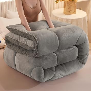 Double-Sided Velvet Warm Quilt 78X90in3kg, Super Warm Lamb Quilt Winter Blanket, Reversible Flannel Duvet, Lamb Velvet Blanket Quilts, Quilt Winter Blanket