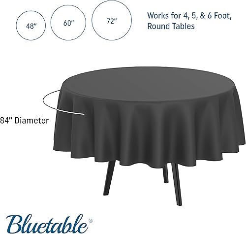 Miniatura 2 de Manteles redondos negros de plástico desechables (paquete de 12) manteles a granel (84 pulgadas), mesas redondas de 4, 5 o 6 pies (Manteles para