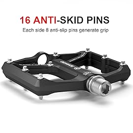 Road/Mountain Bike Pedals - 3 Bearings Bicycle Pedals - 9/16 CNC Machined Flat Pedals with Removable Anti-Skid Nails (Black)