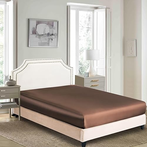 Miniatura 7 de Sábana bajera de satén, sábana bajera tamaño King, 1 pieza ultra suave con bolsillo profundo de seda, tamaño King, color verde azulado