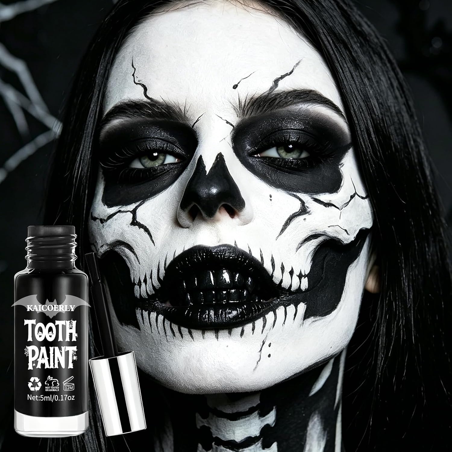 Black Tooth Paint, Safe & Fast Drying Formula | Realistic, Effect for Cosplay, Halloween Costumes, Theater Performances & Zombie Makeup | 0.17 oz (5 ml)