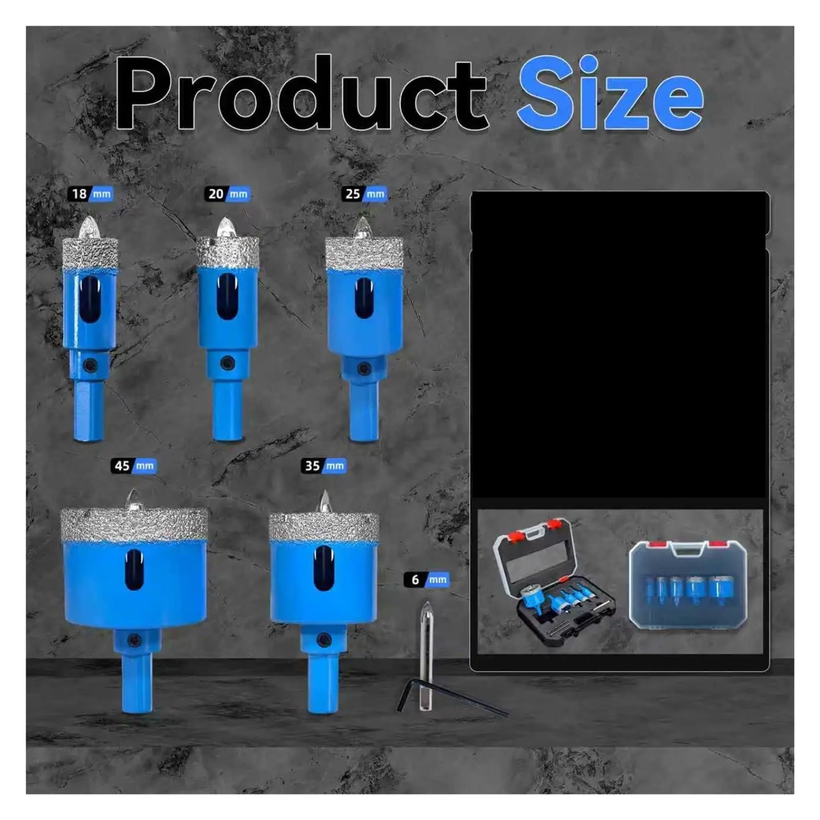 Set di punte da trapano 6-45 mm, 8 pezzi, for piastrelle in ceramica, for marmo, granito, pietra, porcellana