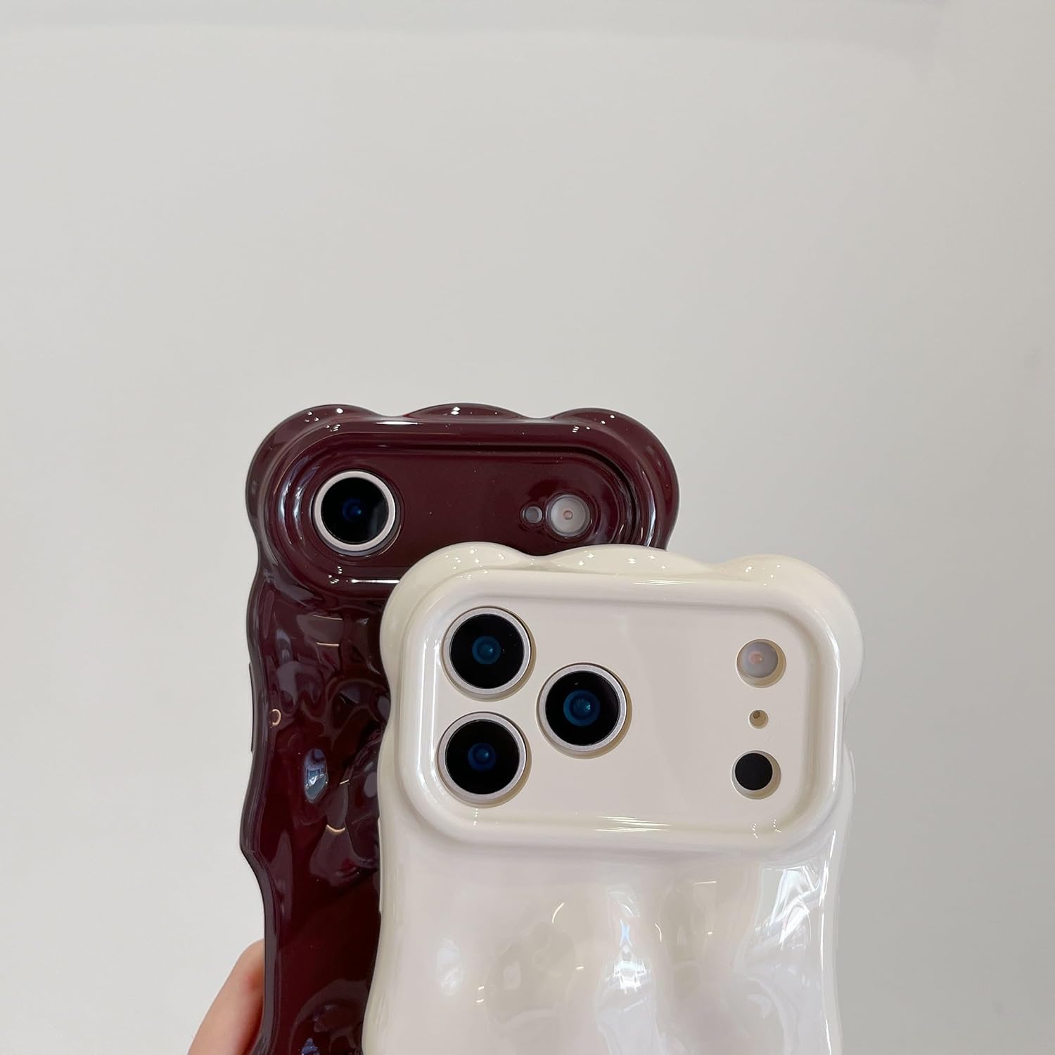 UEEBAI Ripple Case for iPhone 17 Pro, Cute Silver Cover Wave Shape for iPhone Case Pretty Aesthetic 3D Phone Cover, Water Ripple Shell 3D Chrome Design for Women and Girl, Wine Red - Image 8