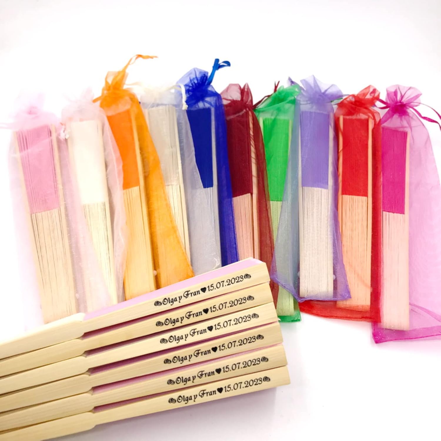 ISR 100pcs Personalized Wooden Wedding Favors and Gifts for Guest Sandalwood Hand Fan Party Decoration Folding Fans Sandalwood Fan Favors with Gift Bags (20 PCS)