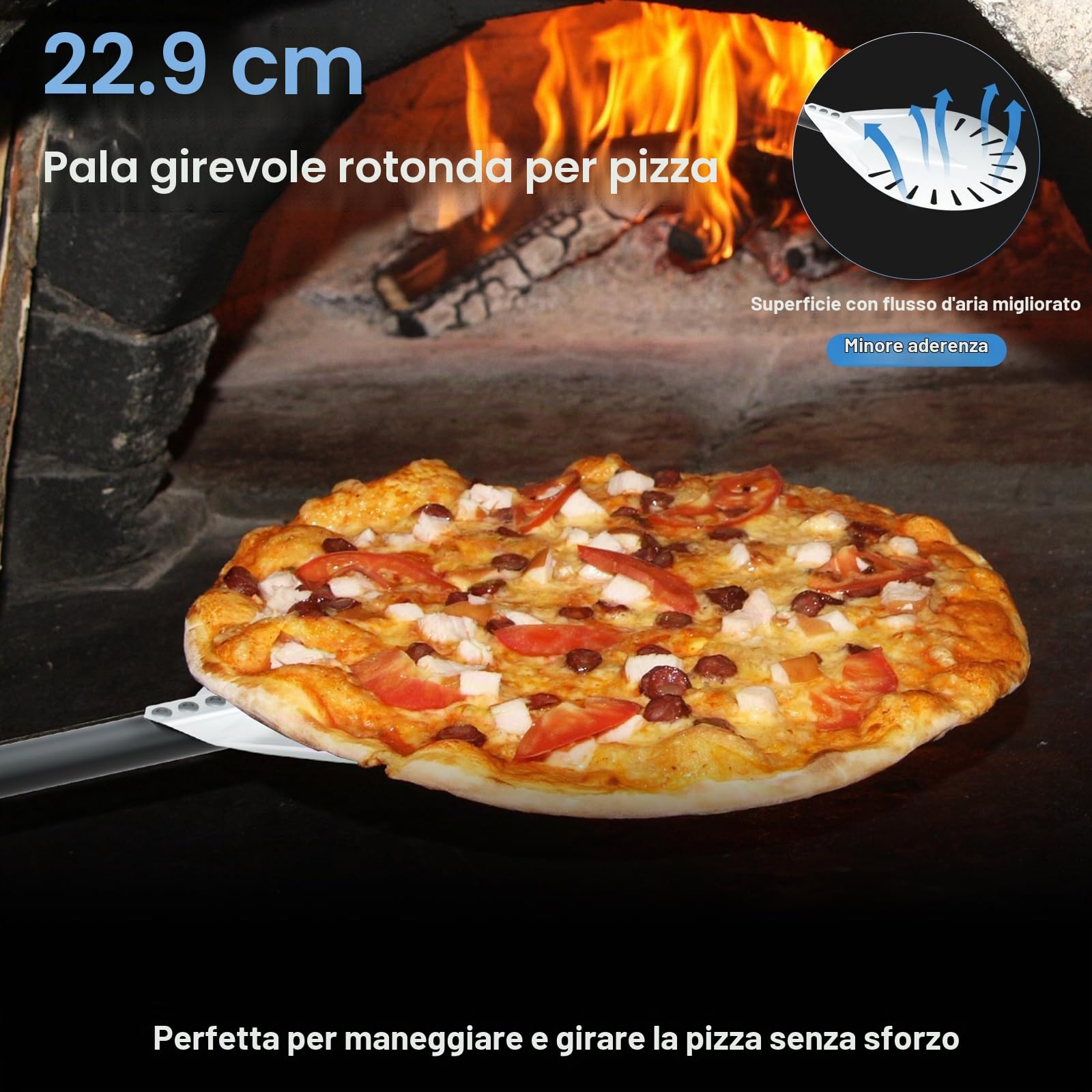 iklestar 4 accessori per forno per pizza, pala perforata per pizza da 30,5 cm, in alluminio, 22,9 cm, con manico lungo, spazzola per la pulizia della pietra del forno per cottura fatta in casa e