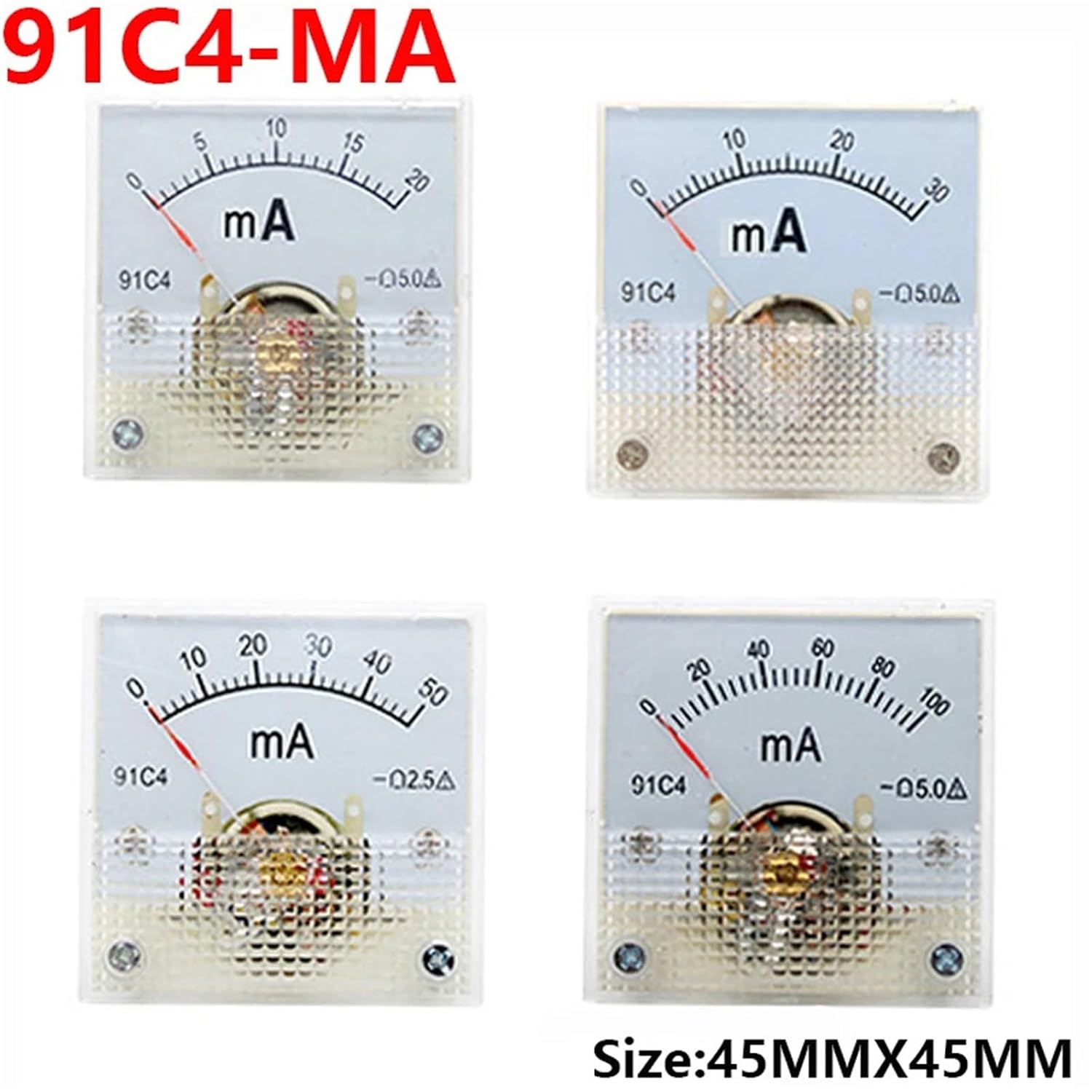 91C4- MA DC Pointer Type Milliammeter 1mA 5mA 10mA 50mA 100mA 200mA 300mA 500mA Analog Mechanics Plate Table Ammeter 1Pcs(10A)