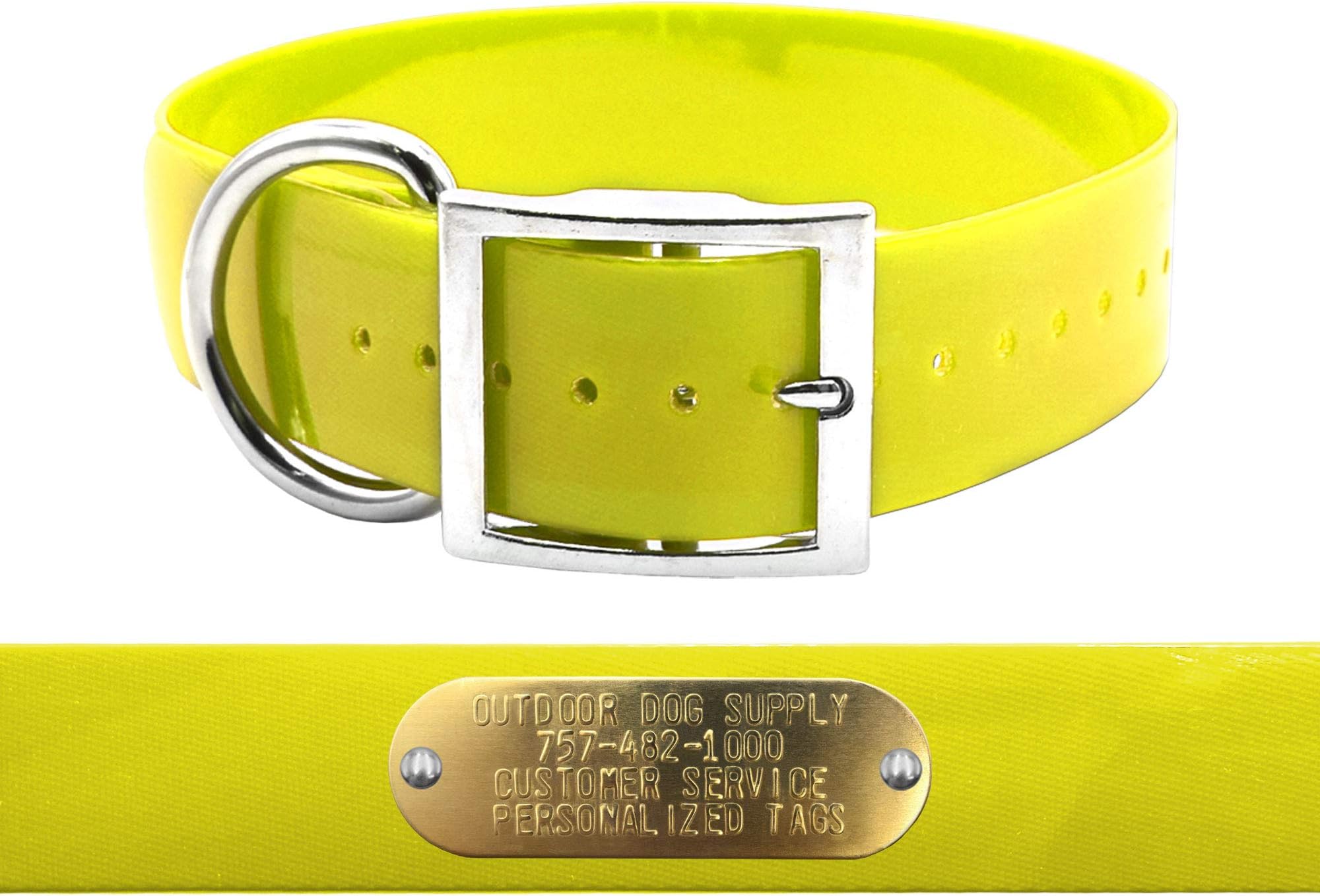 Heavy Duty Waterproof D-Ring 1.5" Dog Collar w Custom Nametag, Yellow