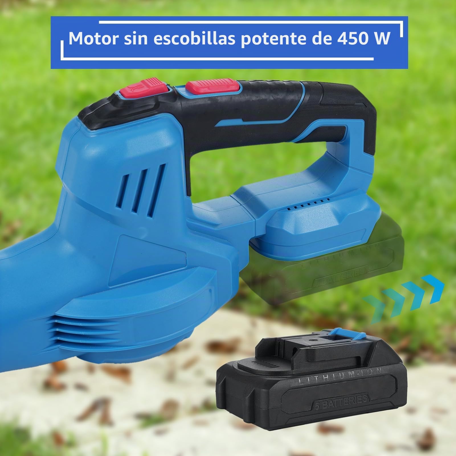 Soplador de Hojas Ligero, Soplador de Polvo Inalámbrico Ajustable de 2 Velocidades, 20V 450 W Potente Motor sin Escobillas, 150 mph Soplador de Nieve con Batería, con Batería de 2 * 2000mAh