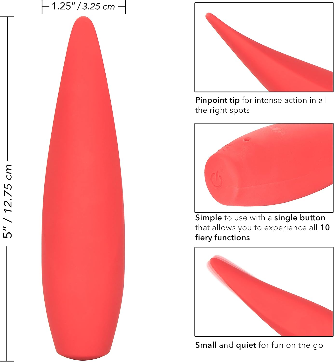 CalExotics Red Hot Ember - 10-Function Waterproof Vibrator – Rechargeable Silicone Compact Vibe – Adult Sex Massager for Couples - Red