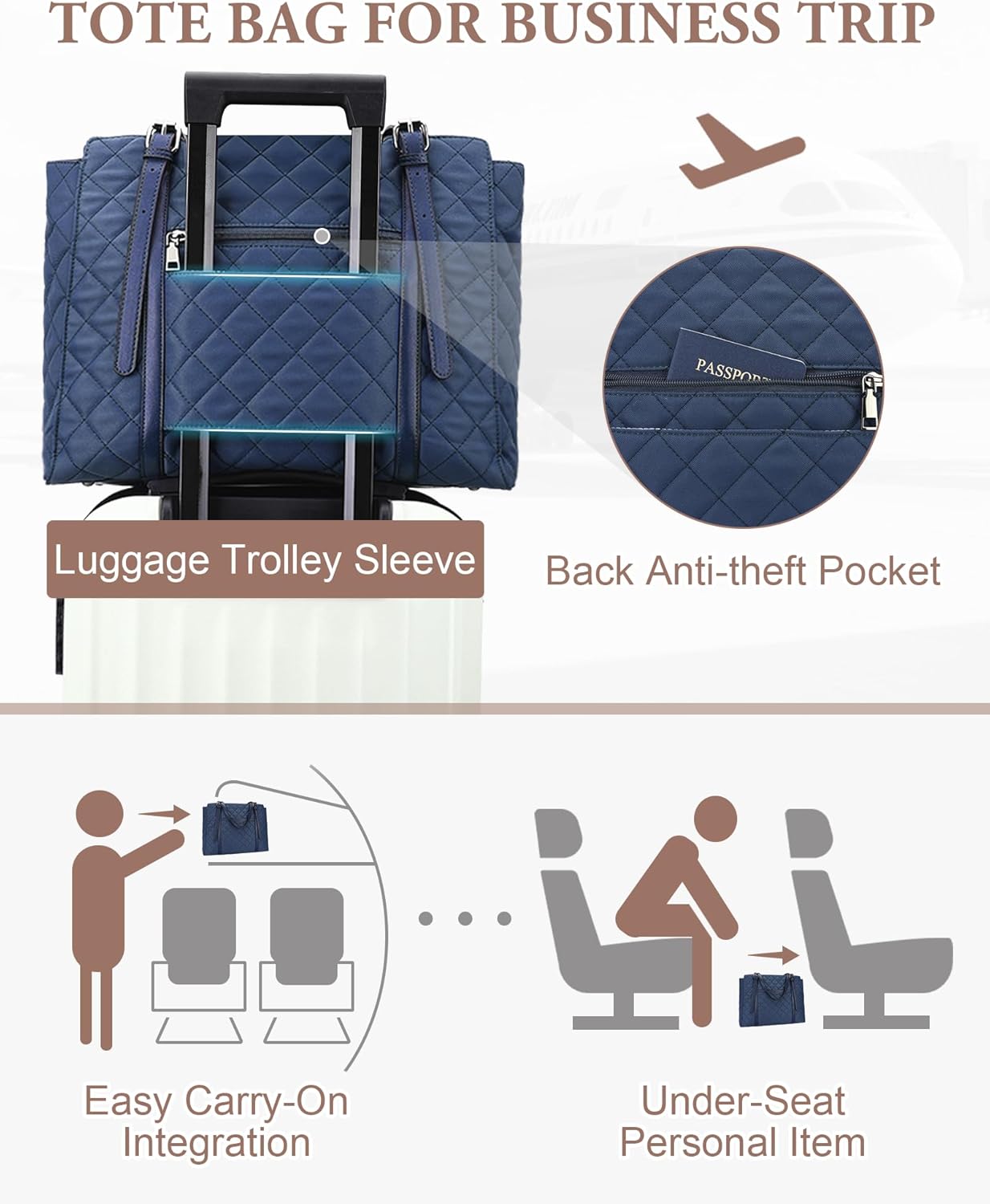 VASCHY Quilted Laptop Tote Bag for Women, Medium Puffer Work Shoulder Bag Purse