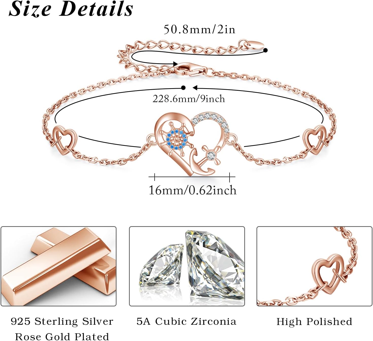 MEDWISE Multicolor Anchor Ankle Bracelets 925 Sterling Silver Anchor Jewelry Adjustable Anklet Summer Beach Jewelry for Daughter Women Wife Mom Christmas Gifts 2025 - Image 3