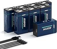 Vista 8 de Paquete de 8 baterías recargables de 9 voltios, recargables por USB, batería de litio de alta capacidad de 1300 mAh 9 V con cable de carga tipo C