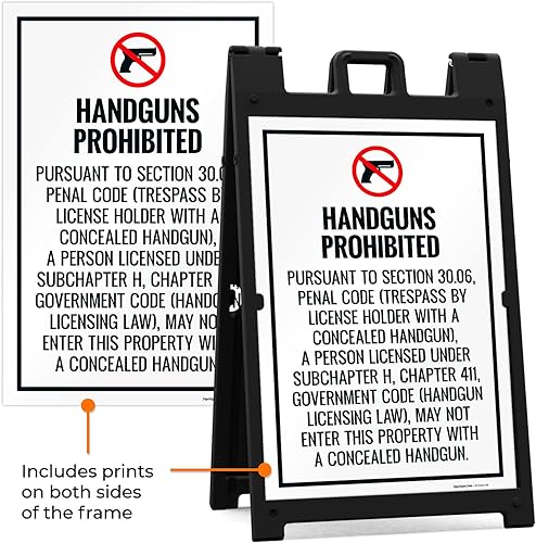 Miniatura 5 de Handguns Prohibited Pursuant To Section 3006 Penal Code Sidewalk Sign Kit 24x36 Inches With A Frame Stand Made in USA by Sigo Signs