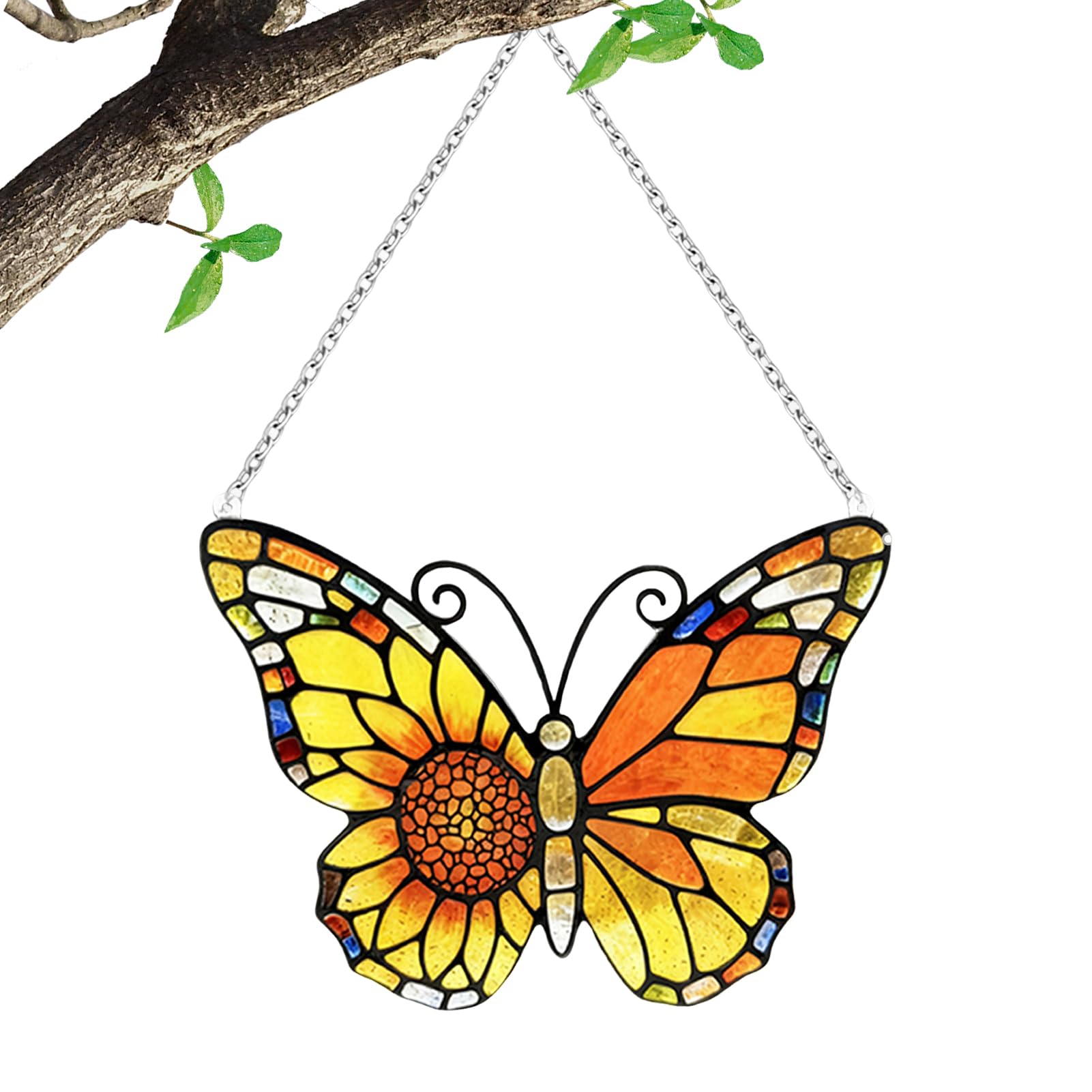 Vitrail décoratif papillon et pendentif coloré pour mur et extérieur