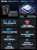 GMKtec M5 Ultra Mini PC Ryzen 7 7730U(8C/16T, jusqu'à 4,5 GHz), 16 Go RAM 512Go SSD Mini Ordinateur de Bureau, Double LAN 2.5GbE, Affichage Triple 4K, WiFi 6E, USB-C, BT 5.2, DP, HDMI 2.0 - 3