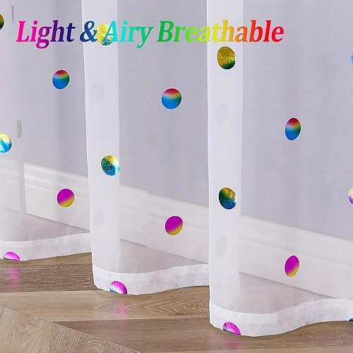 Miniatura 6 de Urban Lotus Cortinas blancas de 24 pulgadas de largo, cortinas traslúcidas con estampado de lunares metálicos para cocina, cortinas de café con