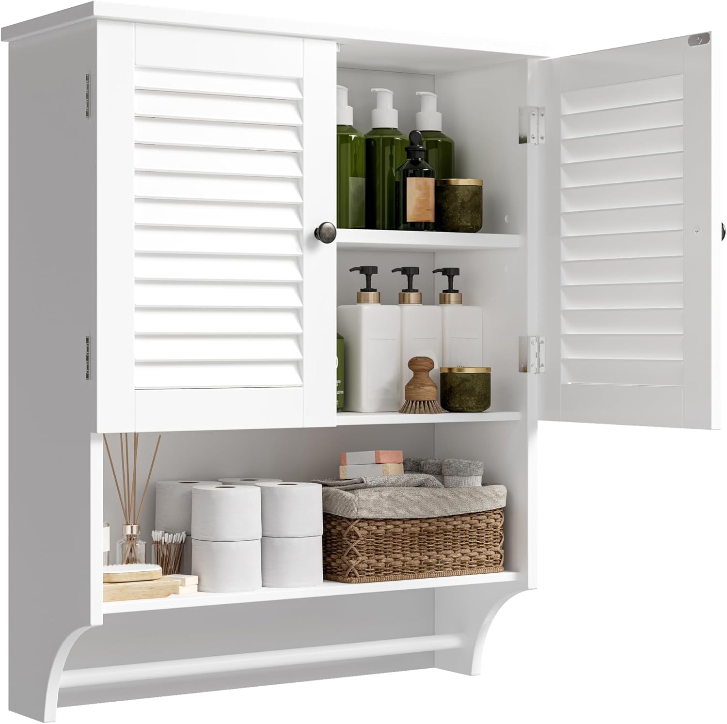 ChooChoo Medicine Cabinet, Bathroom Wall Cabinet, 2 Doors Over The Toilet Space Saver Storage Cabinet with Large Space, White White 23.6"L x7.9"W x27.5"H