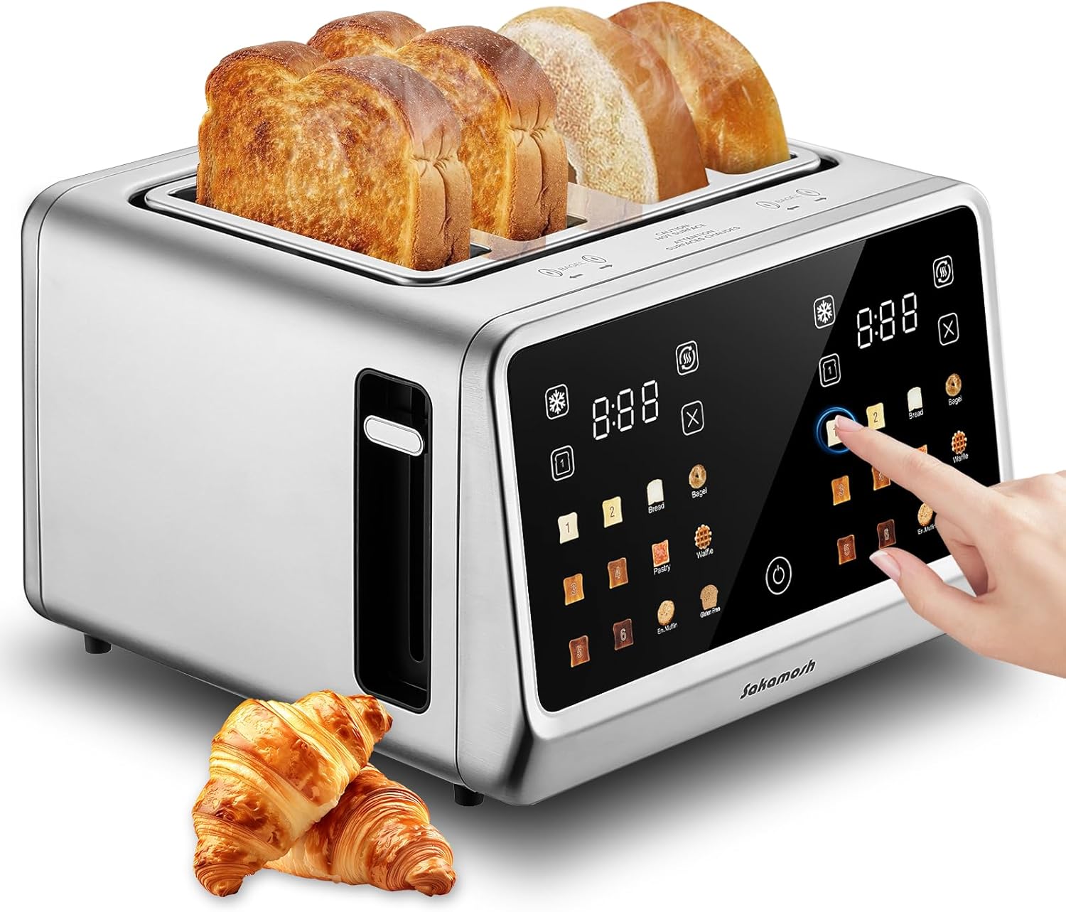 4 Slice Touch Screen Toaster with Dual Control Panel, Wide Slots Smart Digital Toaster with 6 Browning Levels & Bread Type, Single Slice Toasting/Reheat/Defrost/Cancel, 1800W, Stainless Steel
