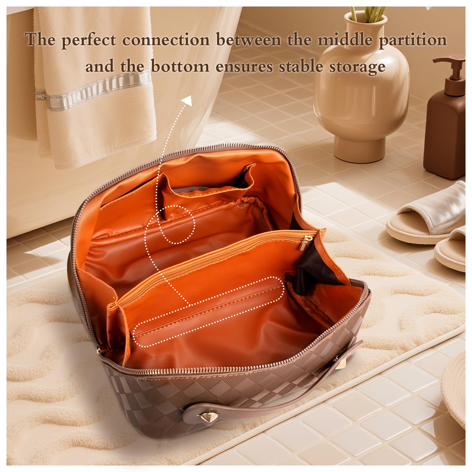 Abiudeng Travel Makeup Bag, Large Capacity Waterproof Cosmetic Organizer