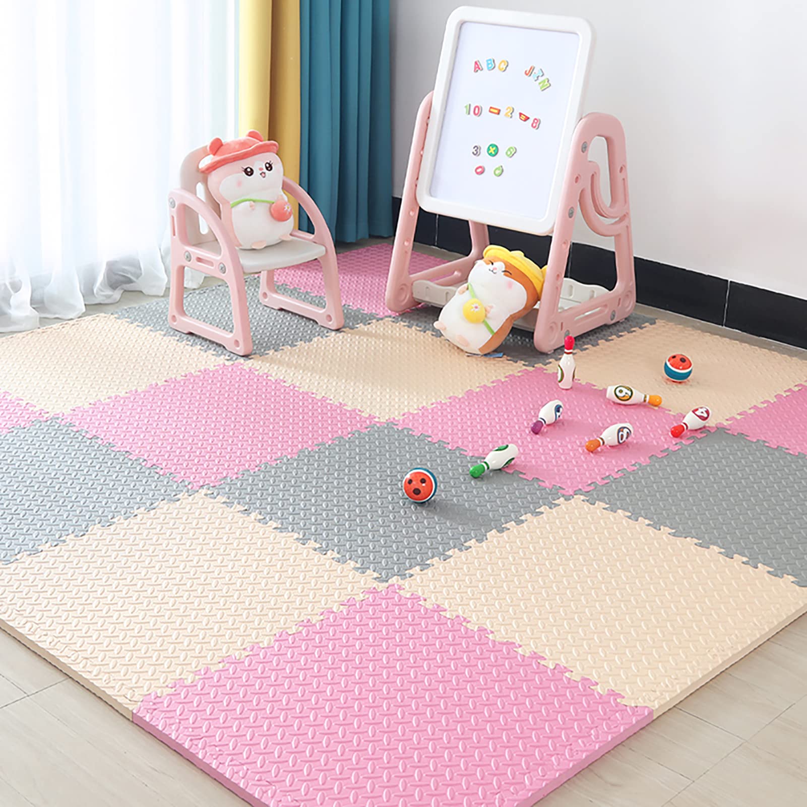 Tappetini Puzzle per Bambini, 24/36/40Pcs Tappeto Gioco Bambini con Bordi Tappetini per Pavimenti in Schiuma Ad Incastro,Antiscivolo E Morbido Tappetino Strisciante per Bambini Neonato,Q,24Pcs
