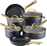 Farberware Forged Induction Ceramic Nonstick 12-Piece Cookware Set with Lids & Tools - Black Gold, Dishwasher Safe, All Stovetops