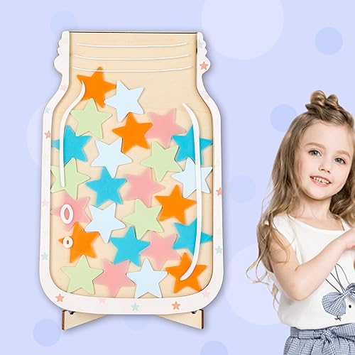 Miniatura 3 de Tarro de recompensa de clase con 25 piezas de estrellas coloridas, tarro de recompensa de comportamiento positivo personalizado con soporte de